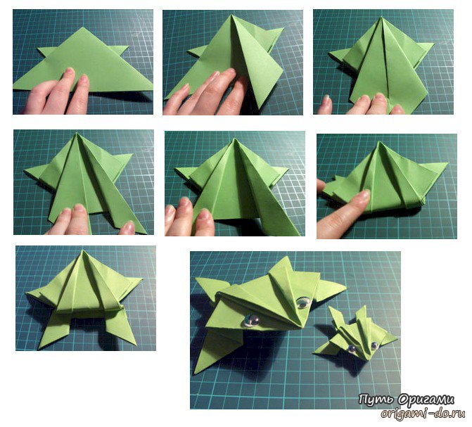 Пошаговая инструкция как делать простую/лёгкую лягушку оригами