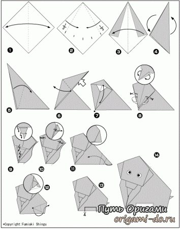 Детские схемы оригами - крокодил, бегемот, слон