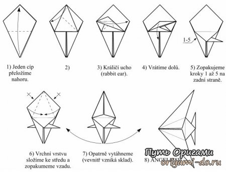 Оригами рыбка-скалярия, видео урок и схема